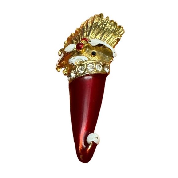 Vintage Santa Claus Brooch Pin Gold Tone with Red Hat and Rhinestones Holiday - Picture 4 of 7
